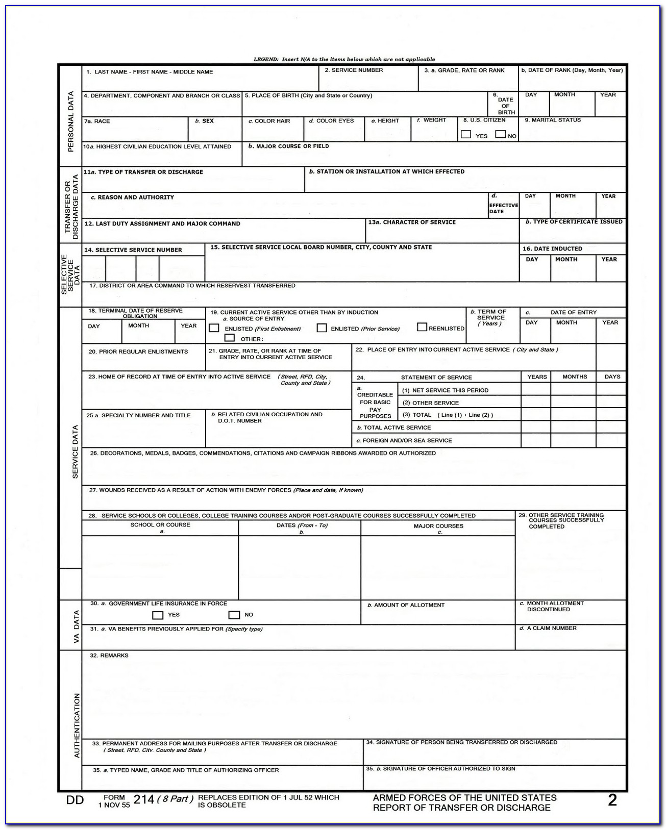 Military Records Dd214 Form
