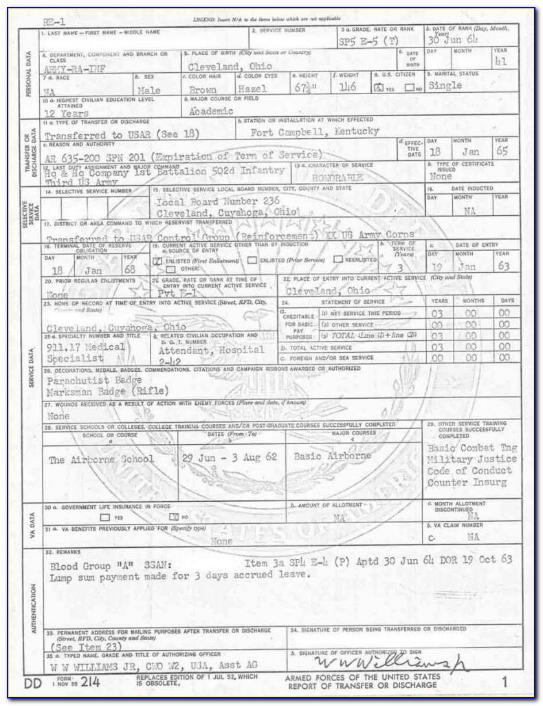 Military Retirement Form Dd214