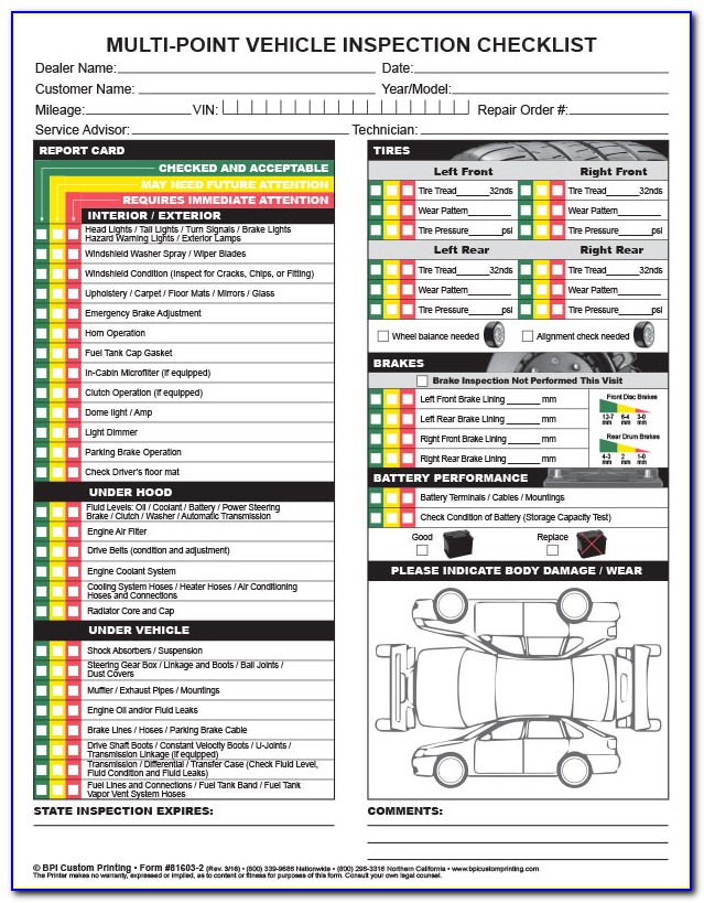 Nissan Multi Point Inspection Form