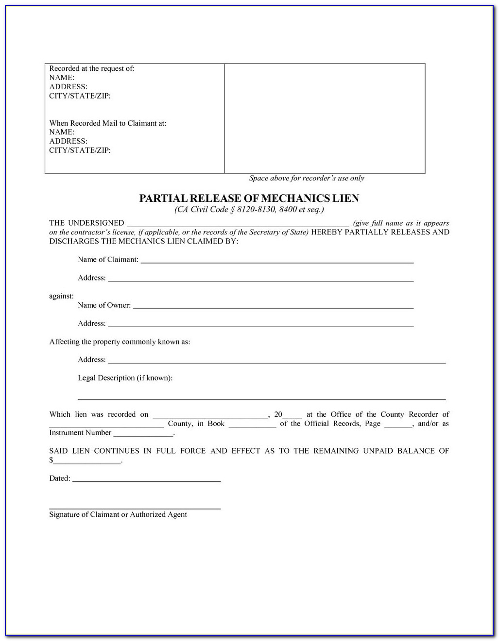 Ny State Mechanic's Lien Form
