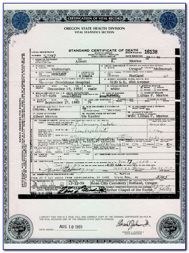 Oregon Birth Certificate Form