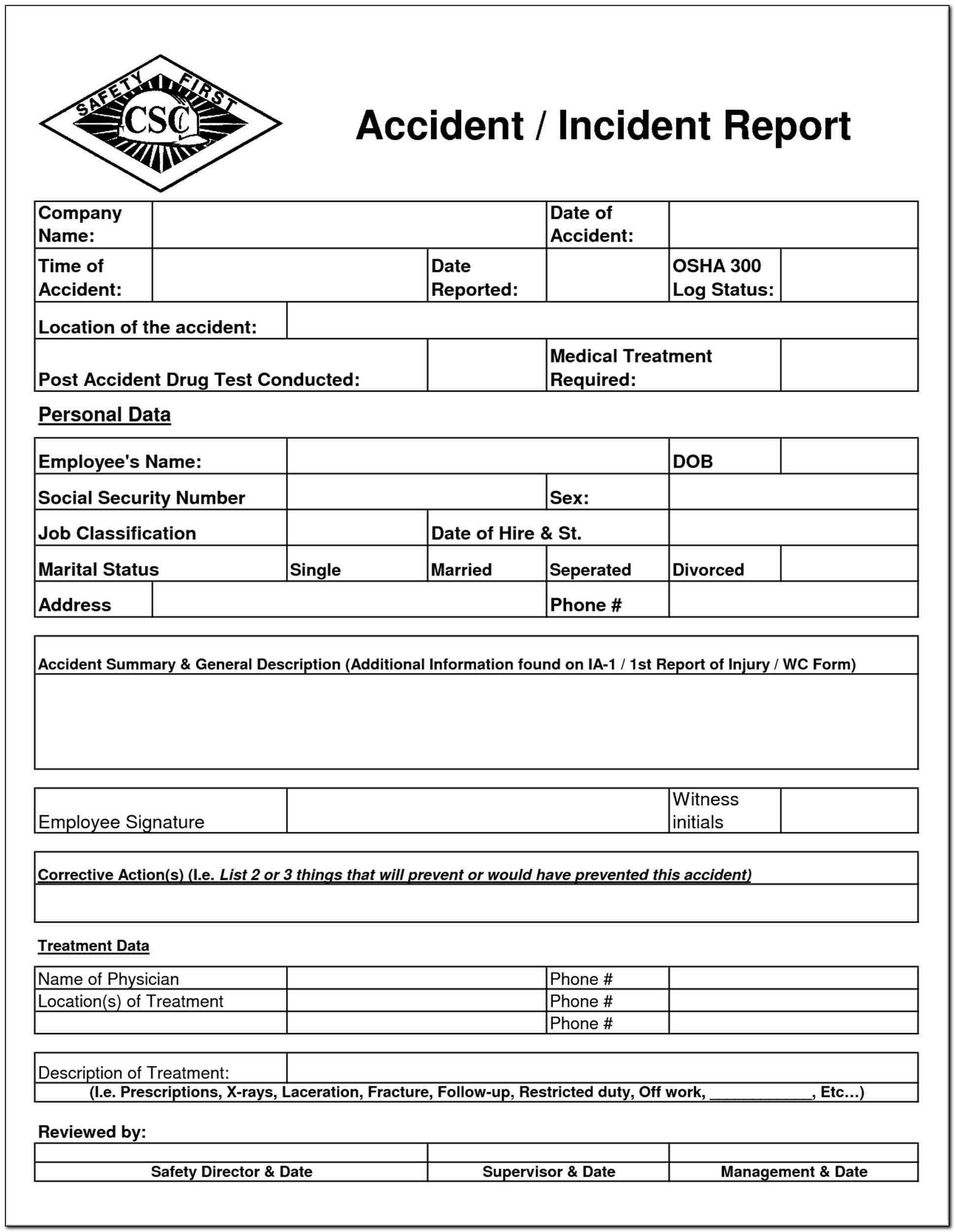 Osha Safety Incident Report Form