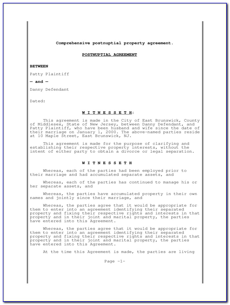 Postnuptial Agreement Form Illinois