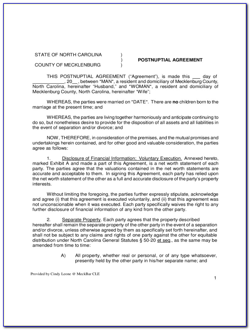 Postnuptial Agreement Form Maryland