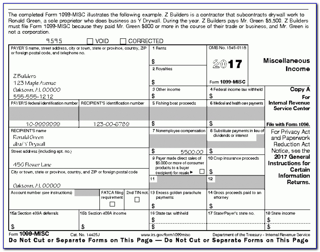 Instructions For Form 1099 Misc 2017 Internal Revenue Service Irs With Printable 1099 Forms
