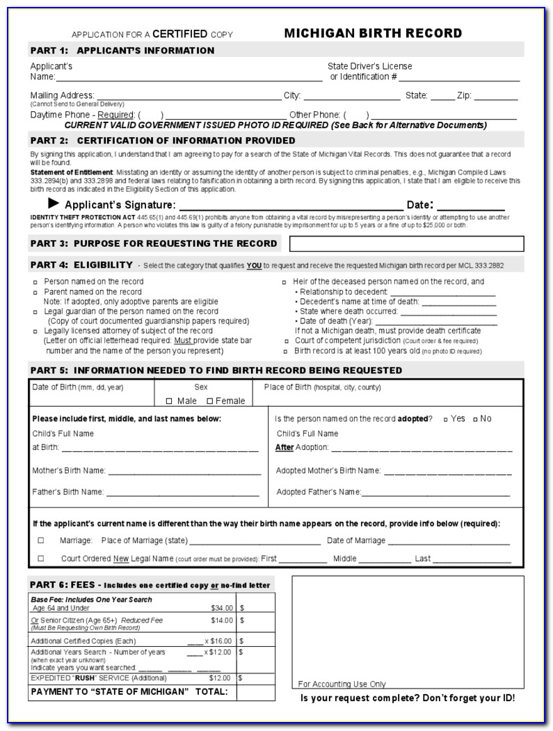 Printable Birth Certificate Application Form Virginia