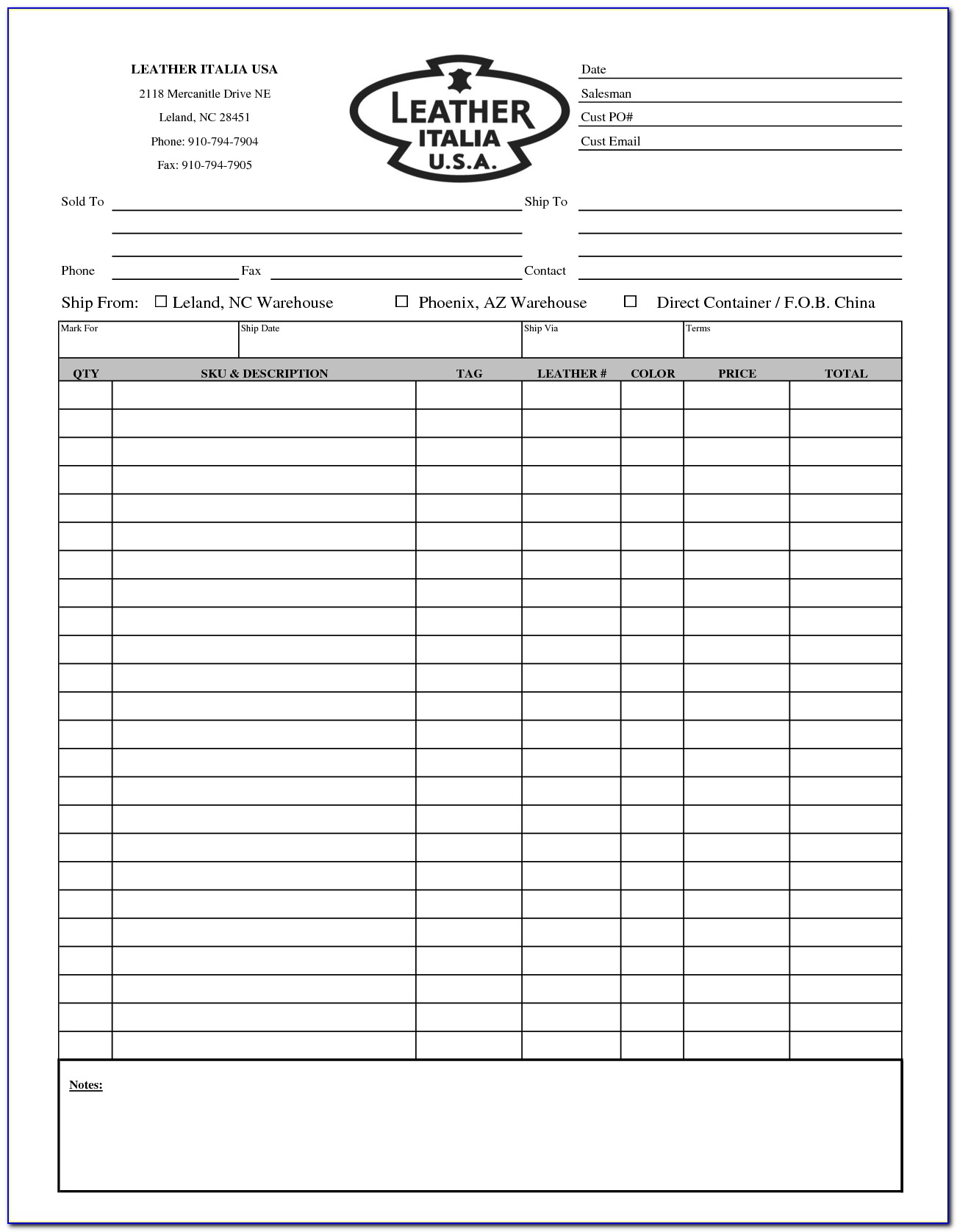 Printable Blank T Shirt Order Form