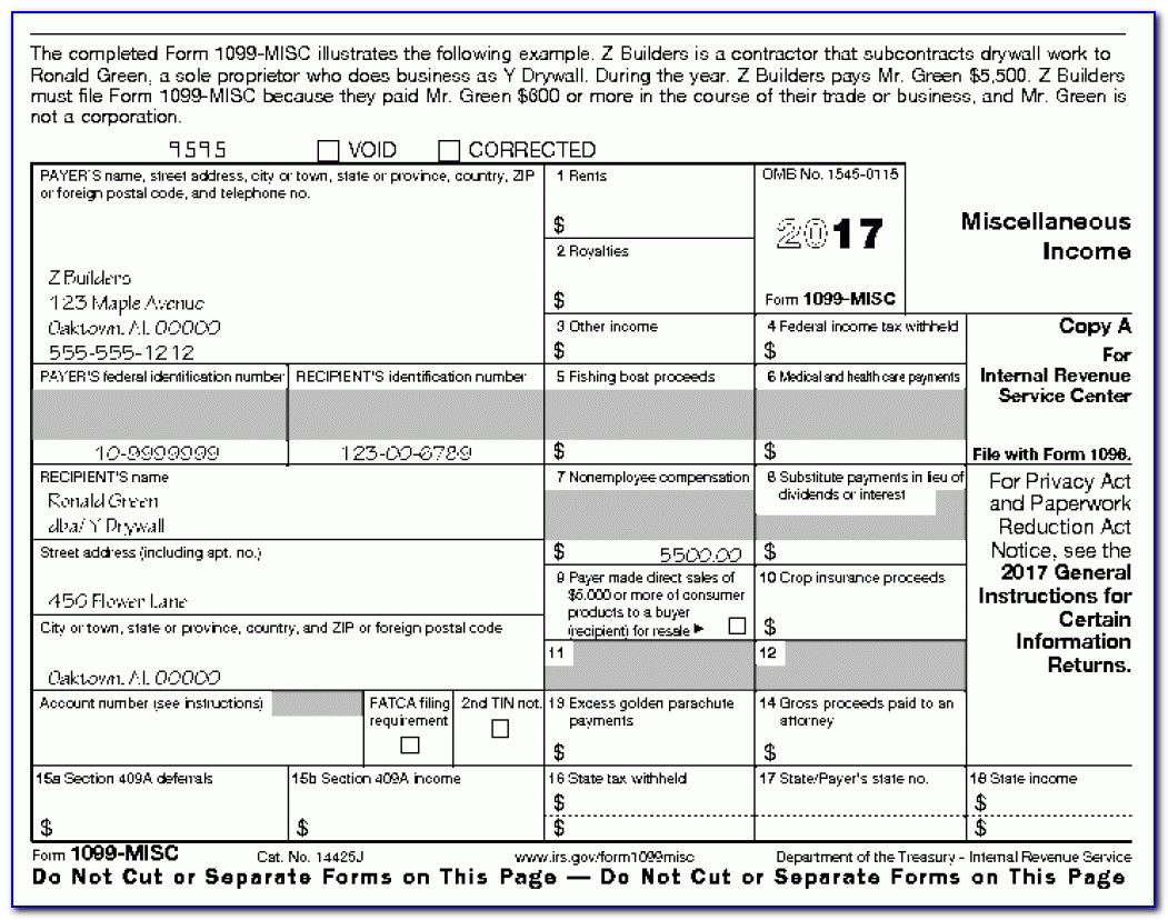 Printable Irs Form 1099 Misc 2017