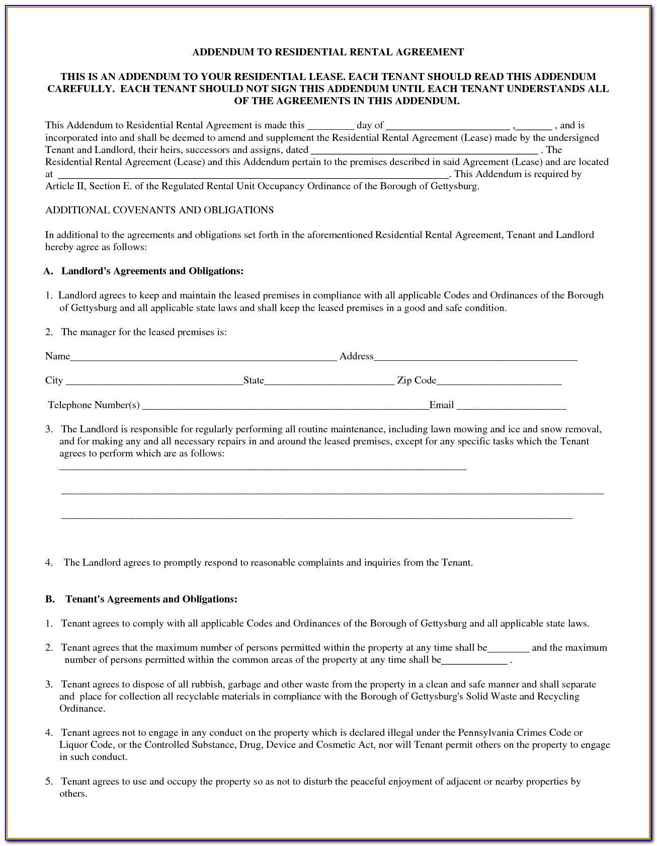 Printable Room Rental Agreement Form