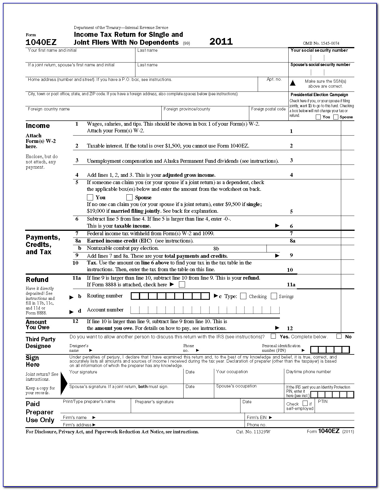 Printable Tax Forms 1040ez 2015