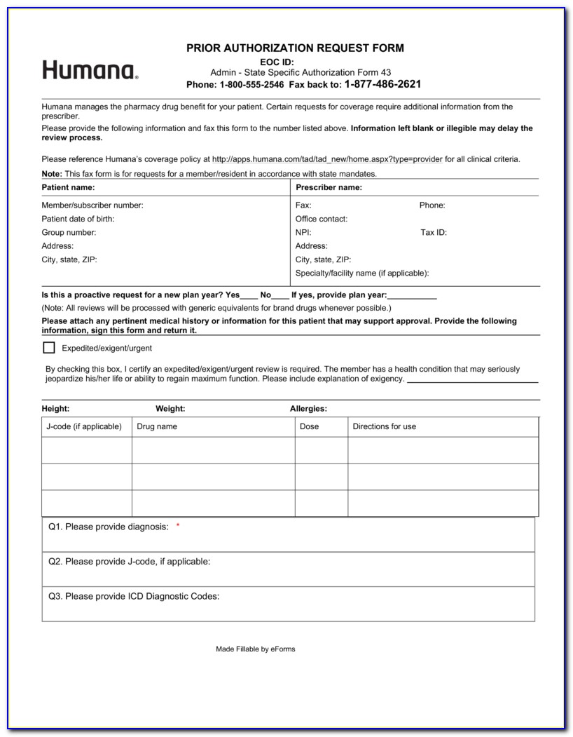 Prior Authorization Form For Medicare Humana