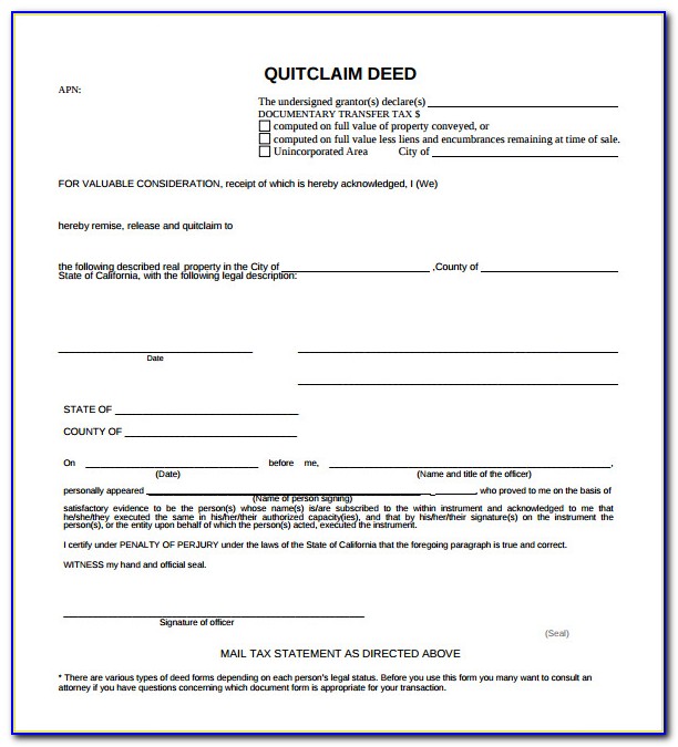 Quitclaim Deed Form Ct