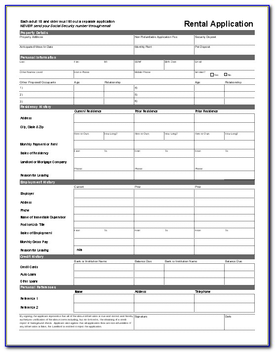 Rental Application Form Ny