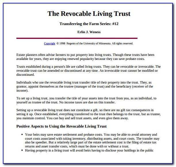 Revocable Living Trust Form Hawaii