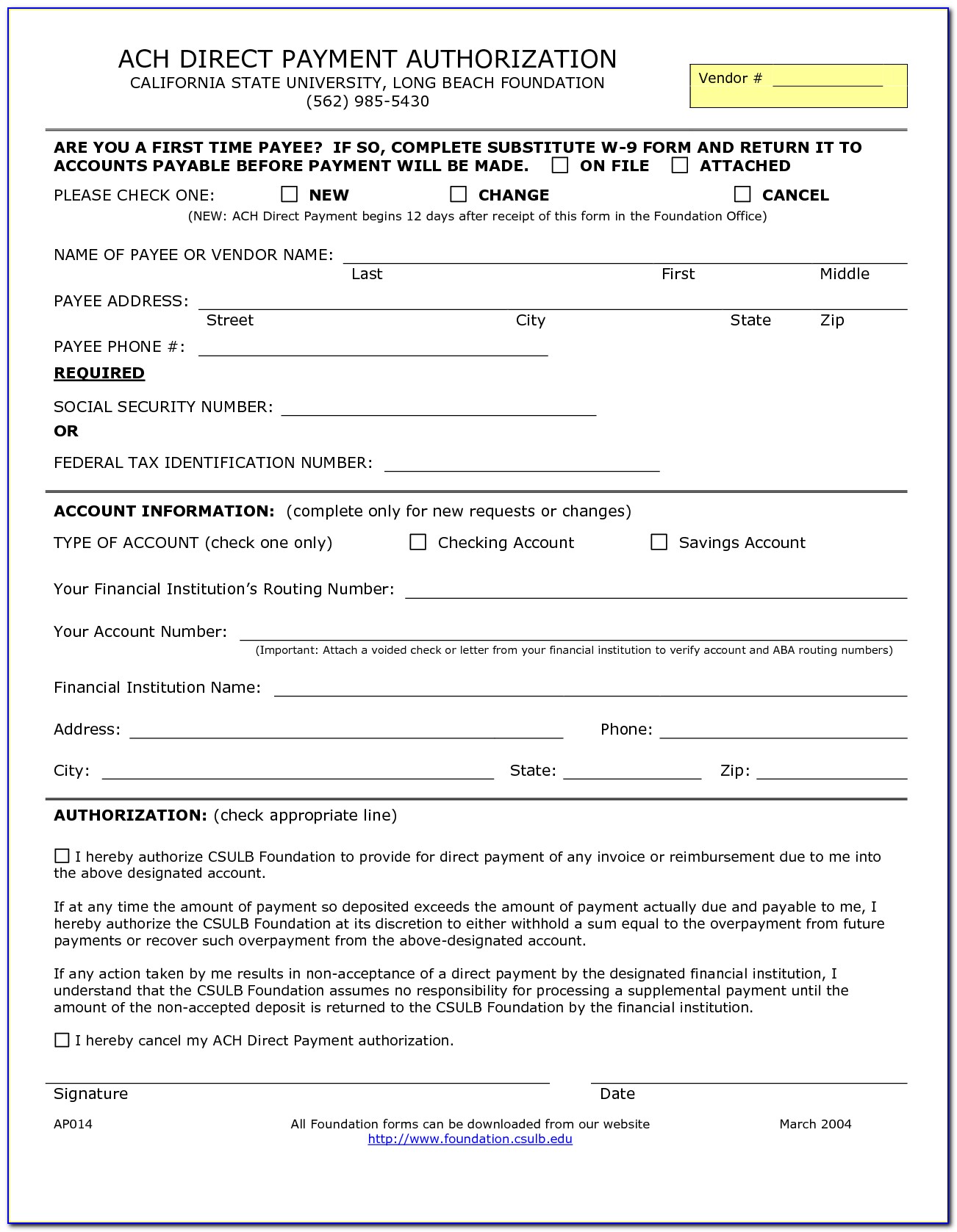 Sample Ach Deposit Authorization Form