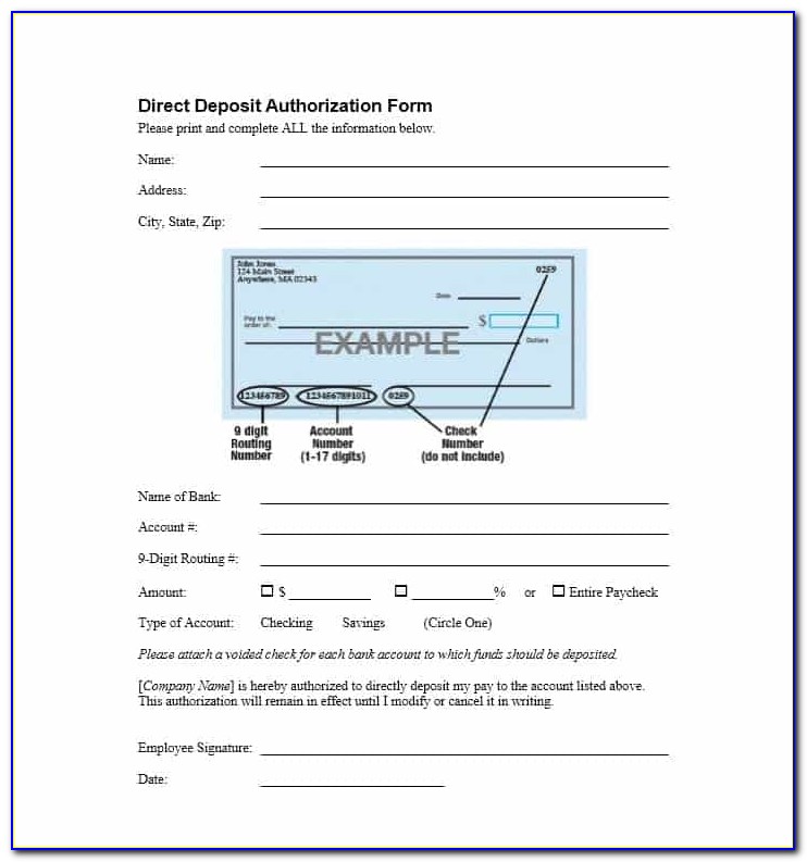 Sample Ach Direct Deposit Authorization Form