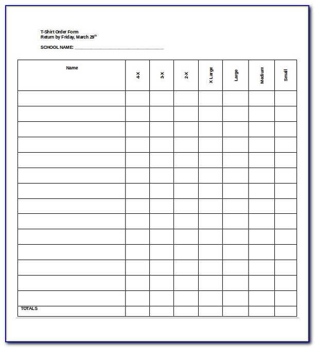 Sample T Shirt Order Form In Excel