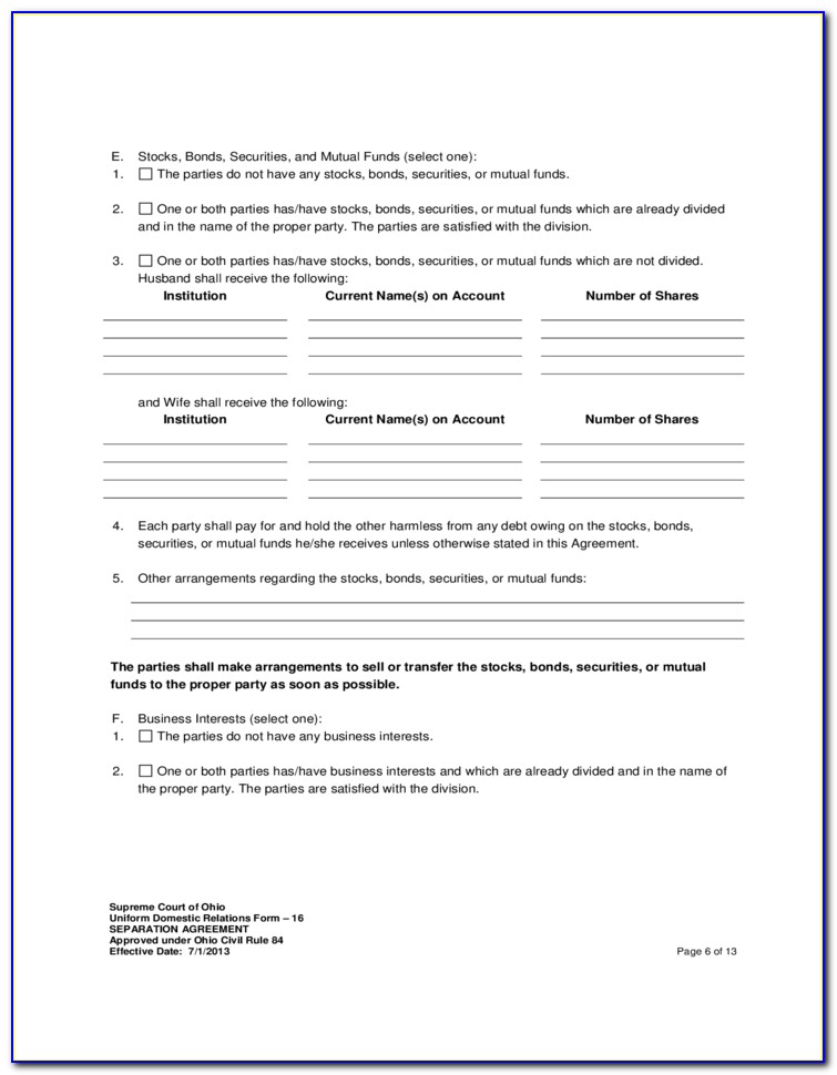 Separation Agreement Form Franklin County Ohio
