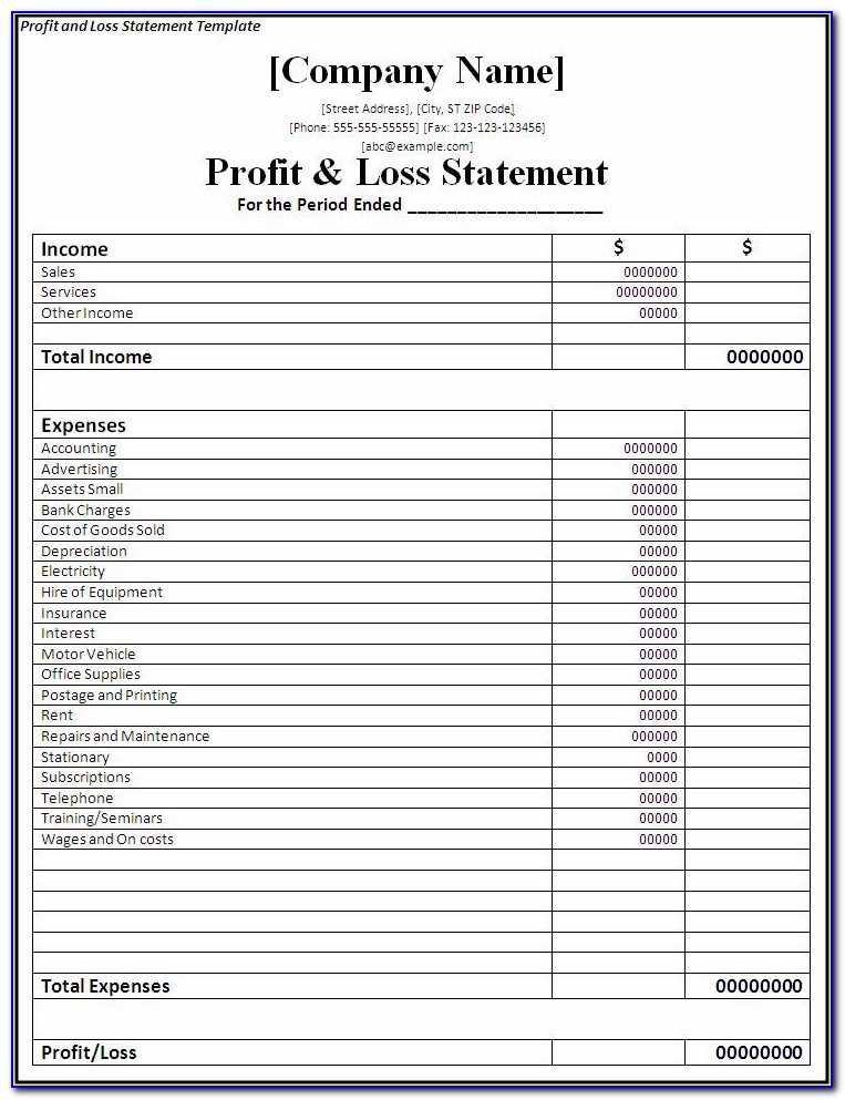 Simple Profit And Loss Form For Self Employed