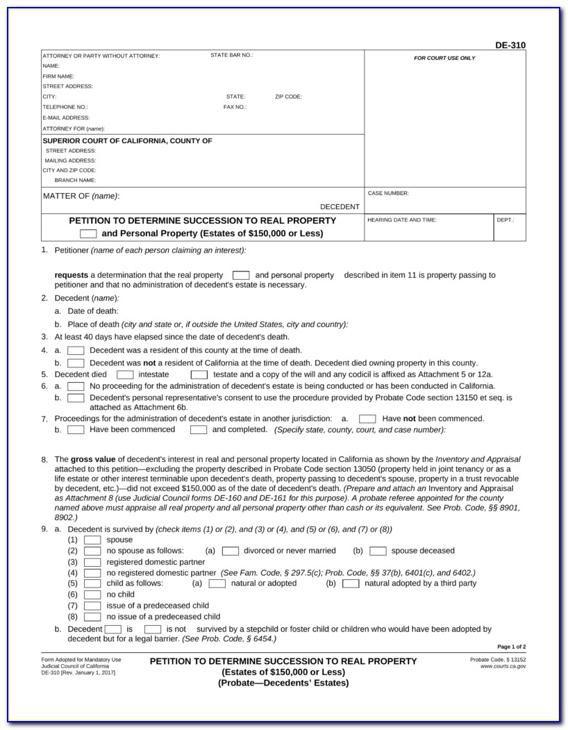 Small Estate Affidavit California 2012 Form
