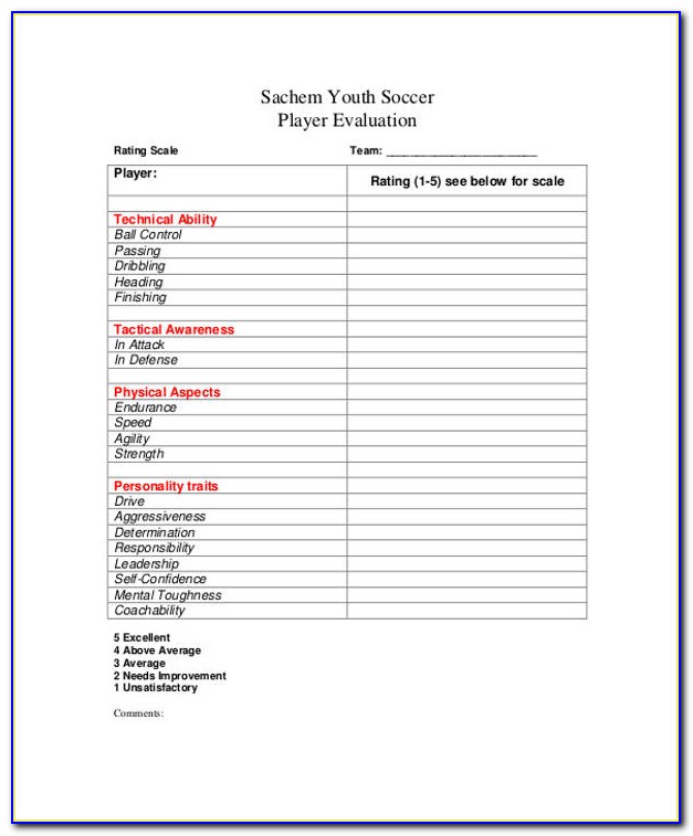 Soccer Tryout Evaluation Form Pdf