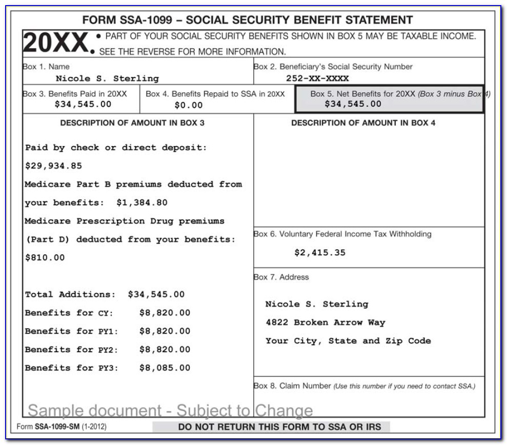 Social Security 1099 Form Pdf