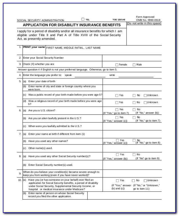 Social Security Disability Application Form By Mail