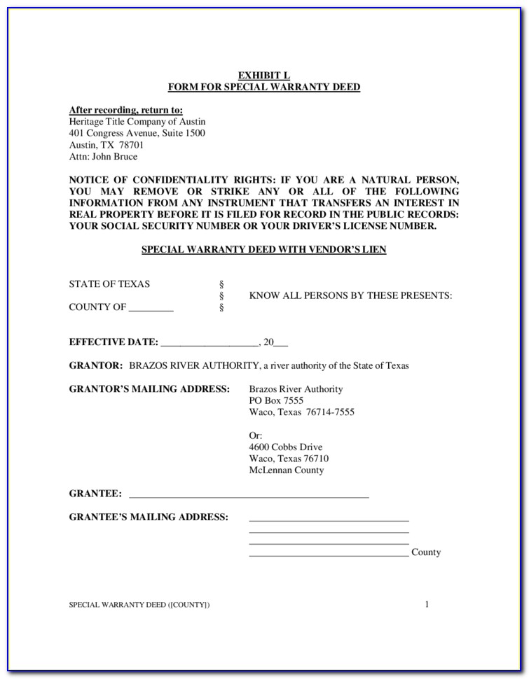 Special Warranty Deed Form Texas Divorce