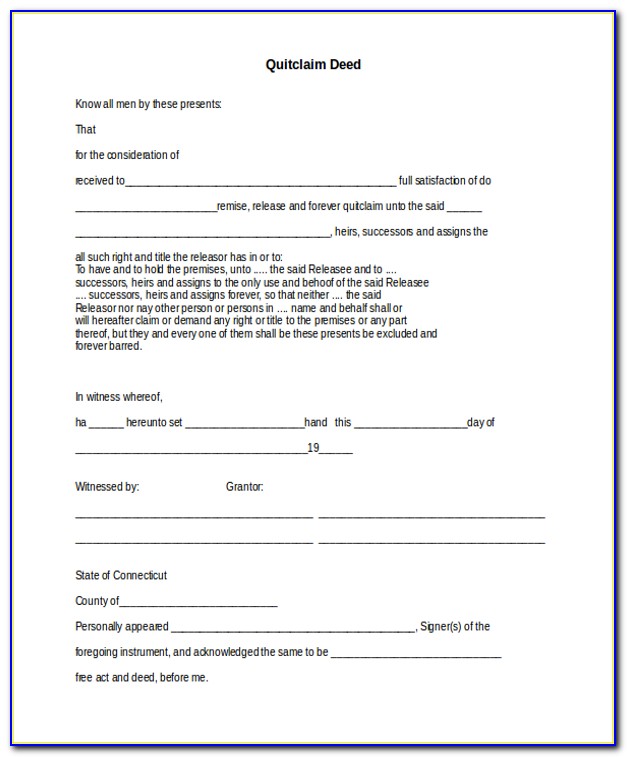 State Of Ct Quit Claim Deed Form