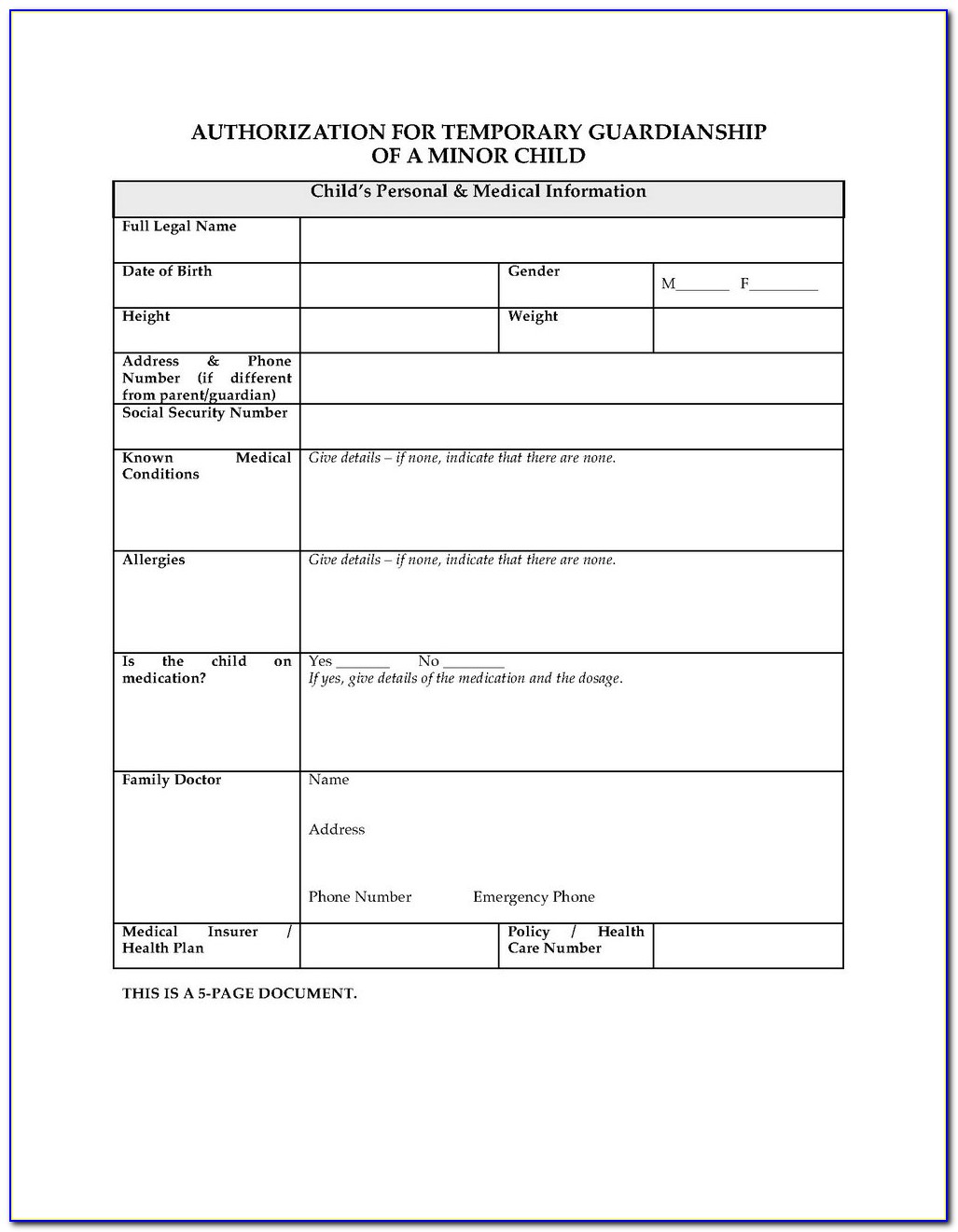 State Of Indiana Temporary Guardianship Form