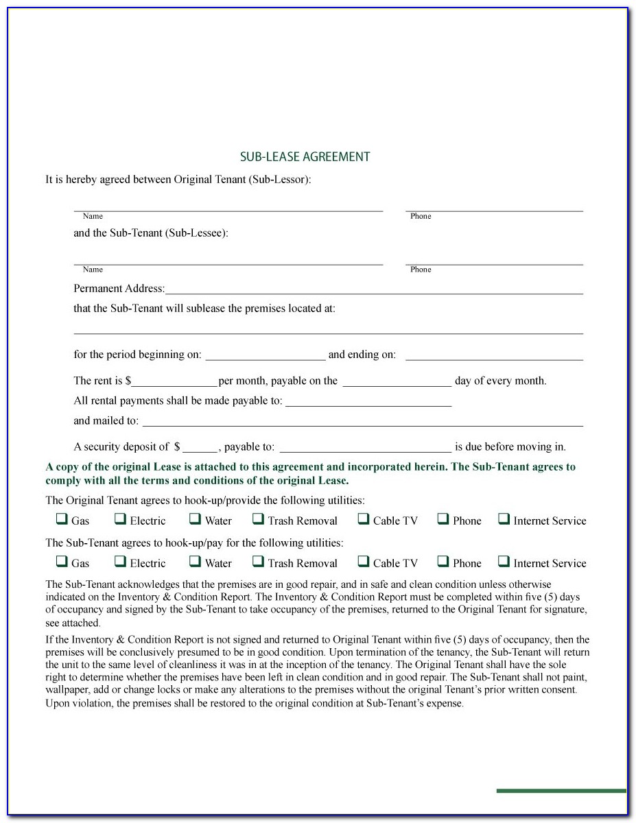 Sublease Agreement Form Ontario