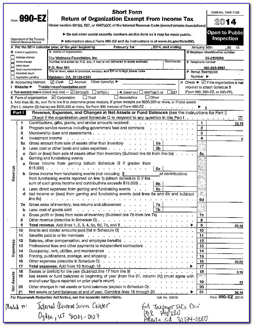 Tax Form 990 Ez 2014