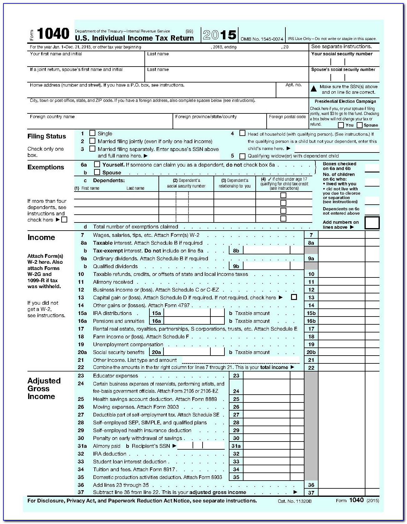 Tax Forms 1040a 2014