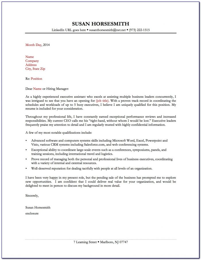 Template Of Cover Letter For Resume