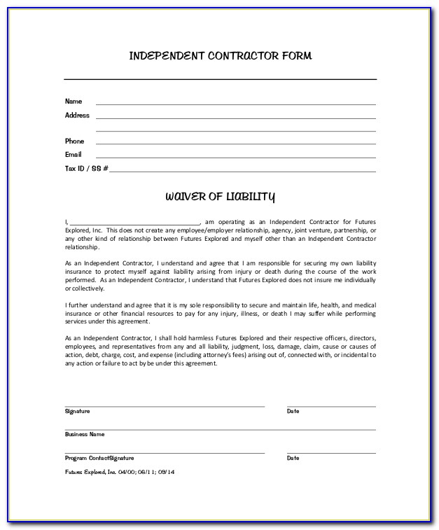 Uninsured Contractor Waiver Form Template