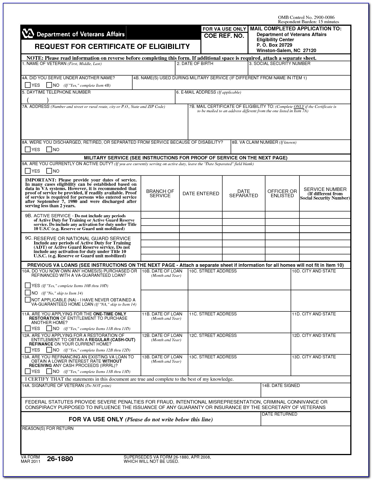Veterans Administration Form Dd214