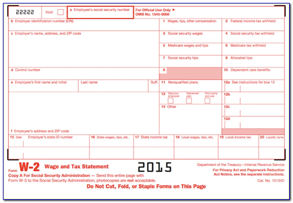W2 Fillable Form 2015
