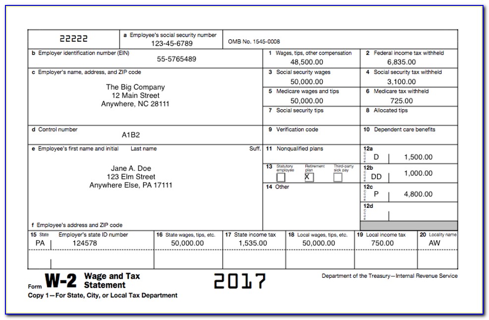 W2 Tax Form 2016