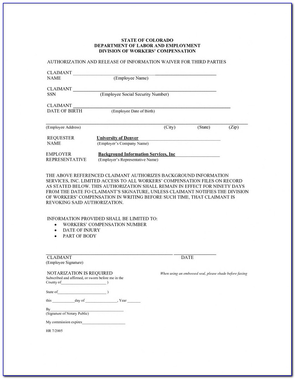 Workmans Comp Waiver Form Indiana