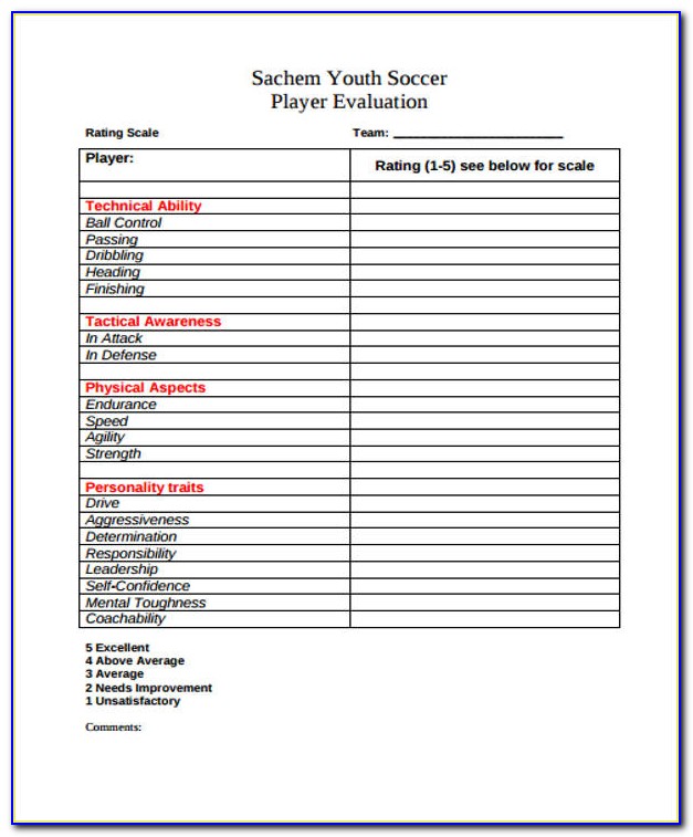 Youth Soccer Tryout Evaluation Form