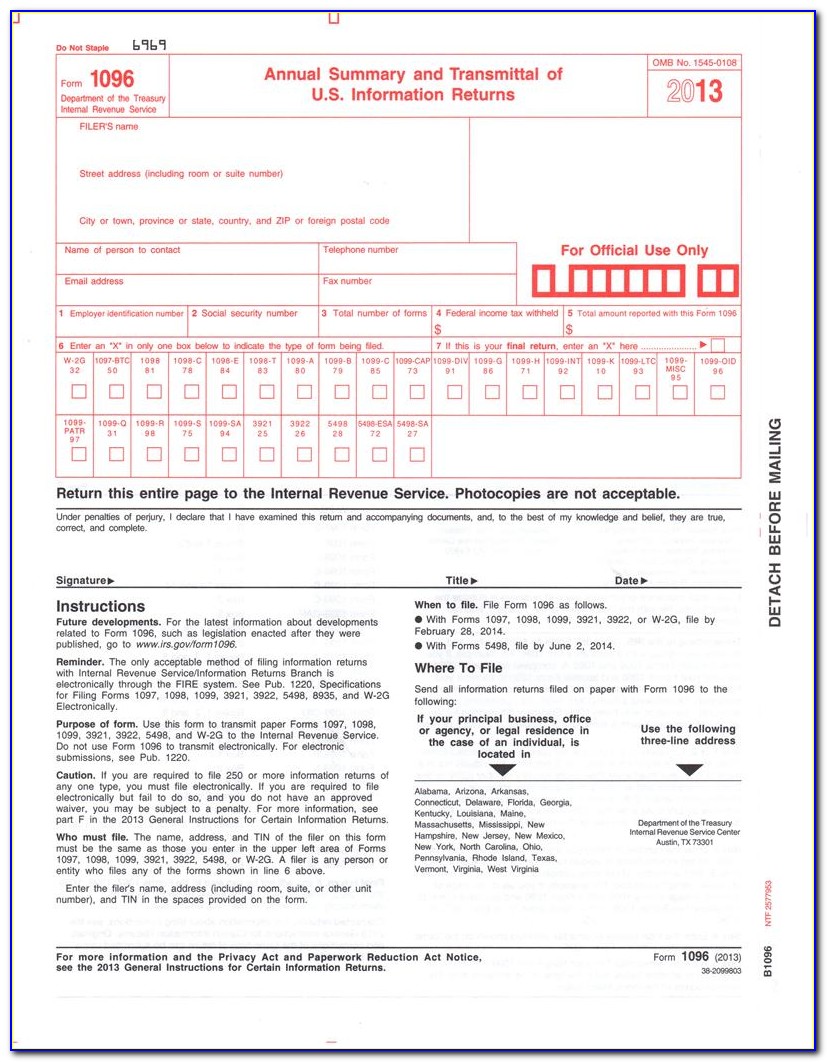 1096 Form 2014 Template