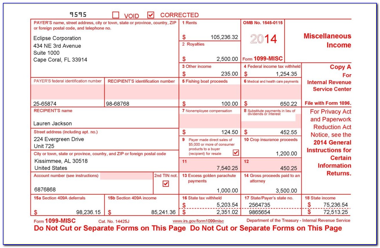 1099 Misc 2015 Fillable Form Free