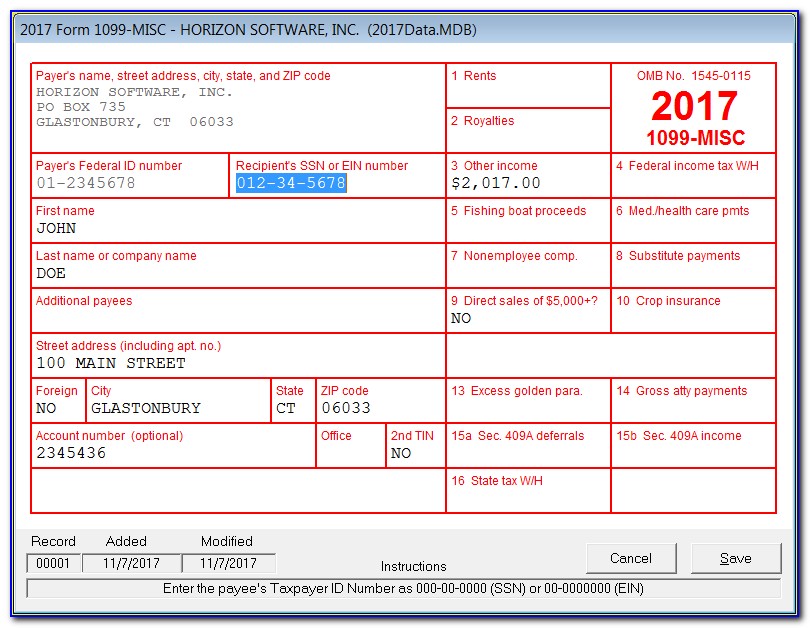 1099 Misc Form 2017 Printable