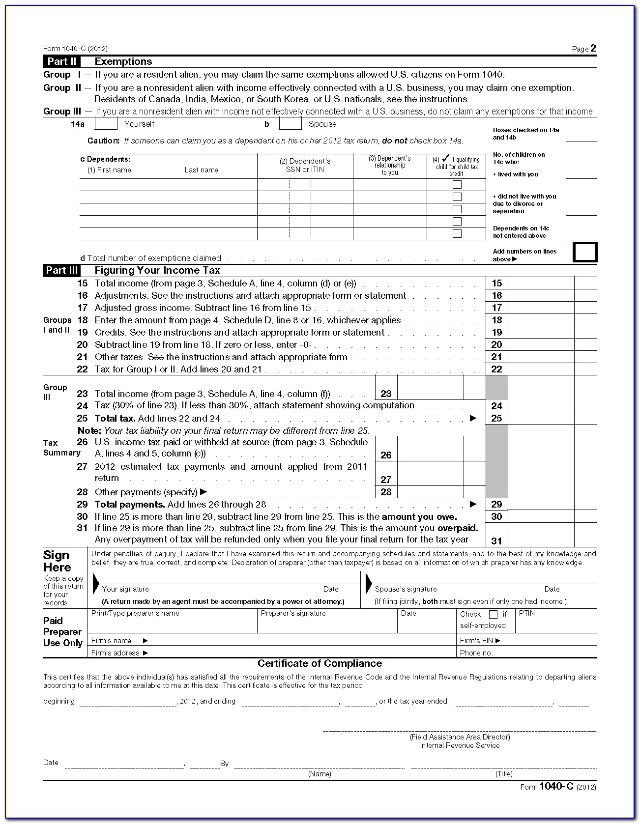 2010 Federal 1040ez Form