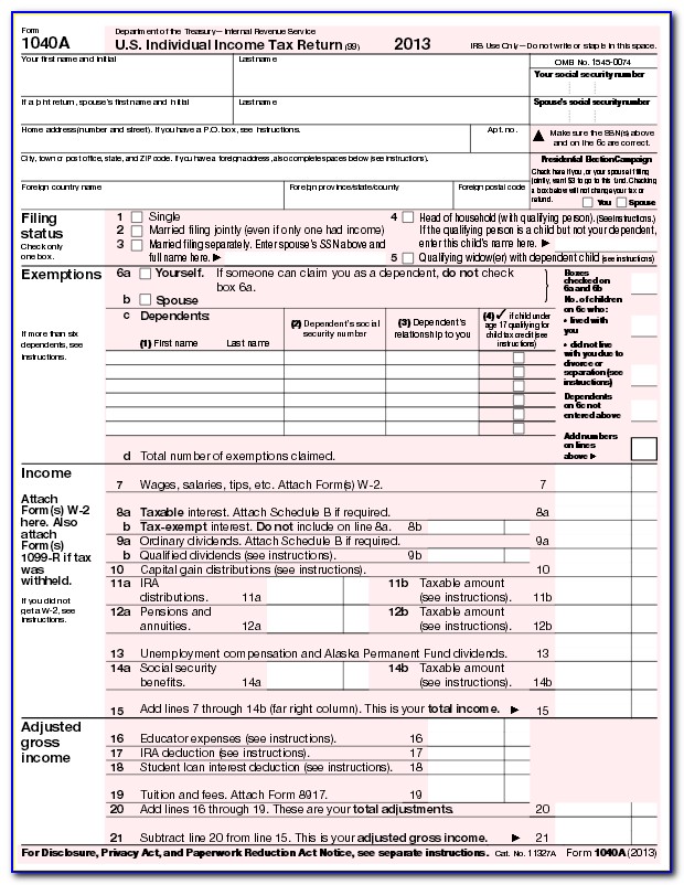 2013 Irs Tax Form 1040a