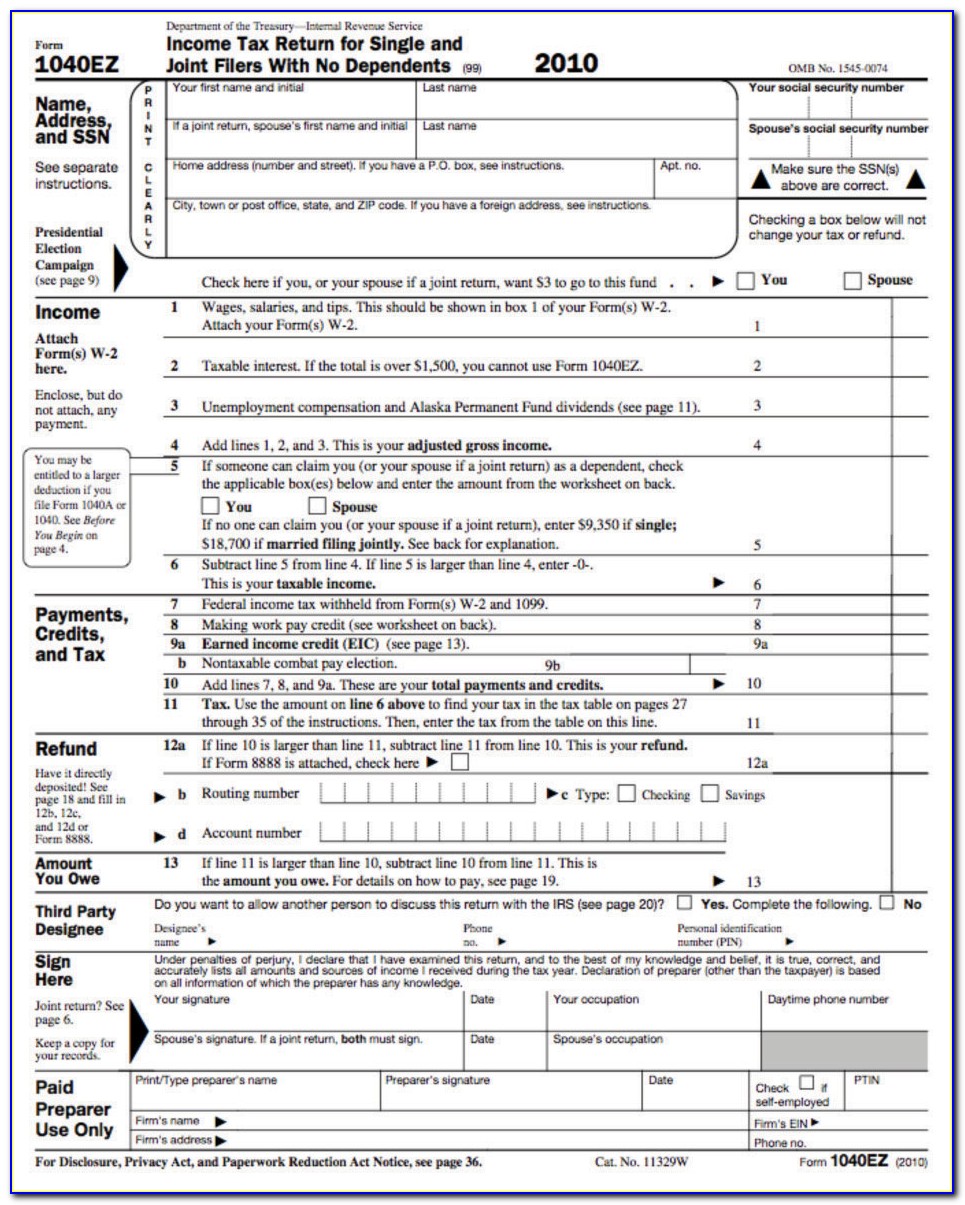 2014 Federal Tax Forms 1040ez Printable