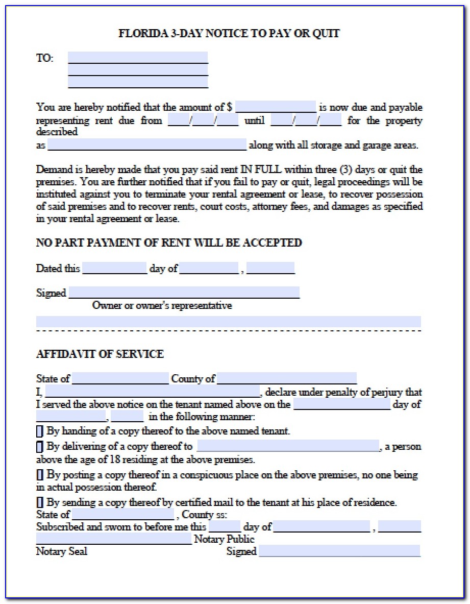 30 Day Eviction Notice Form Florida Free