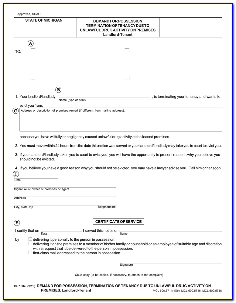 30 Day Eviction Notice Form Michigan