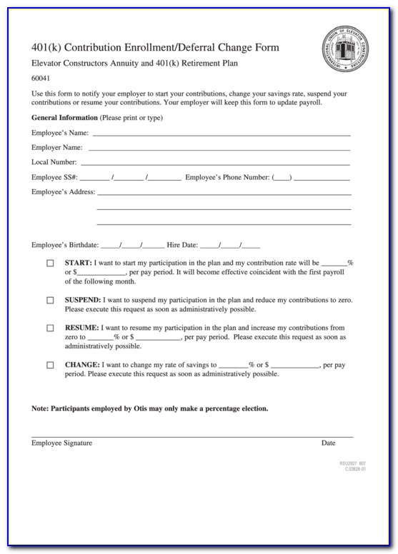 401k Enrollment Form Instructions