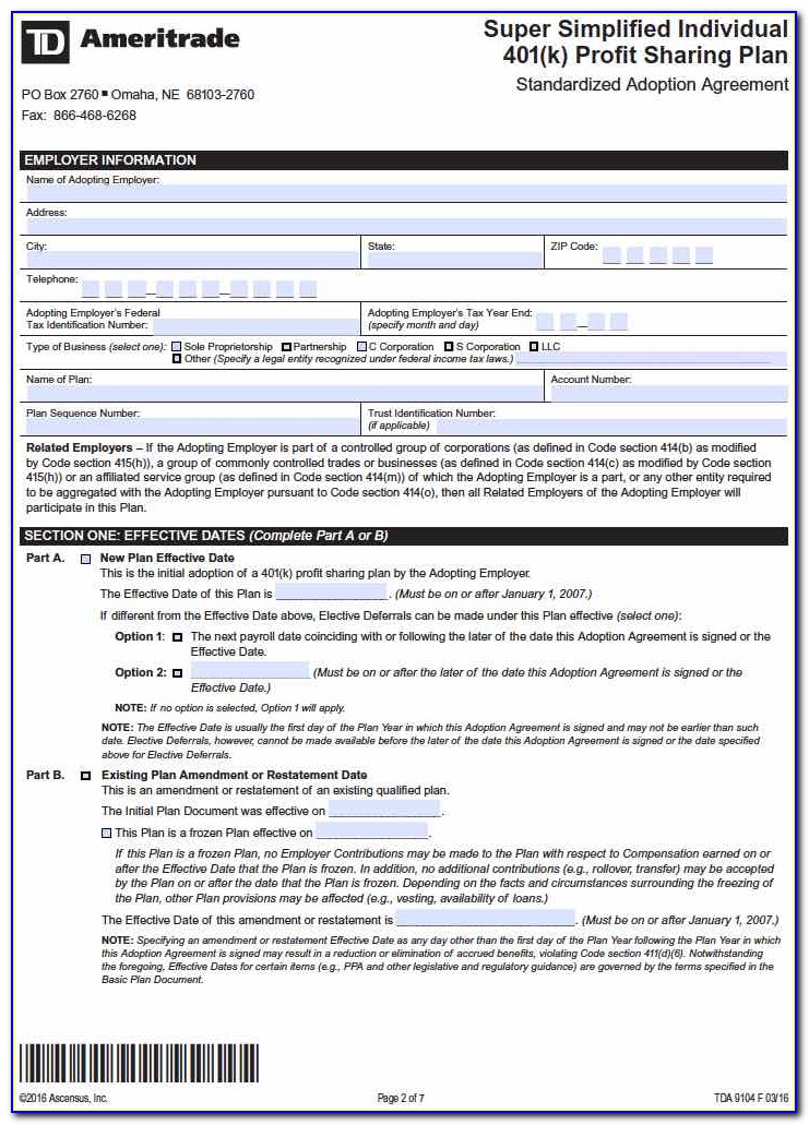 401k Enrollment Form Template